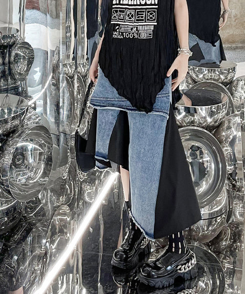 Layered Denim Mix Skirt